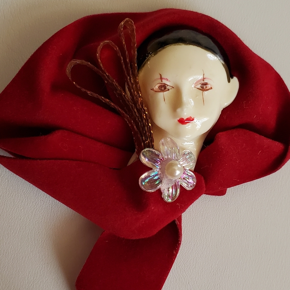 Vintage Geisha Girl Mask Brooch